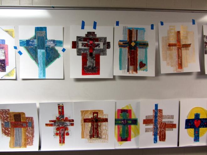 Topics have ranged from organizing to bread-baking, with each session led by a woman in the church. Each cross collage was as unique as the woman who created it.