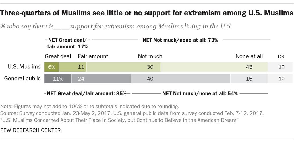 10 While concern about extremism has risen, there is little change in perceptions of how much support for extremism exists among Muslims in the United St