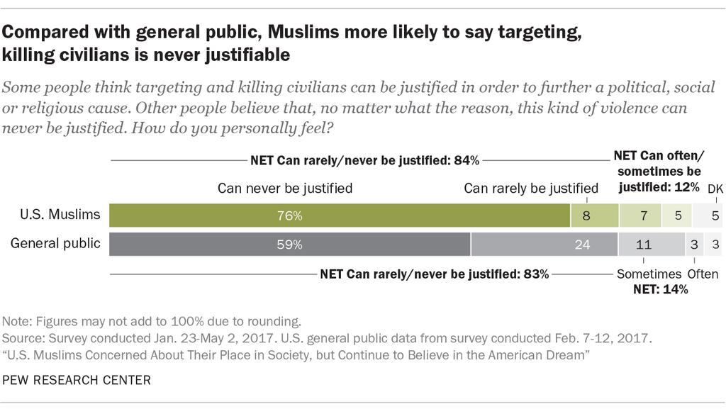 11 When asked whether targeting and killing civilians can be justified to further a political, social or religious cause, 84% of U.S.