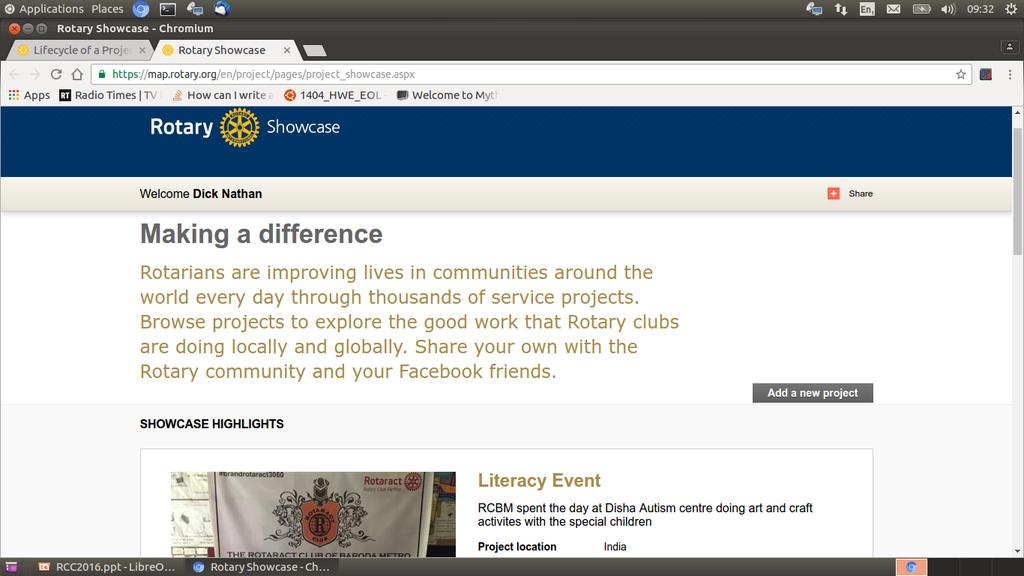 Rotary SHOWCASE I am logged in as an ordinary Club Rotarian, and in the