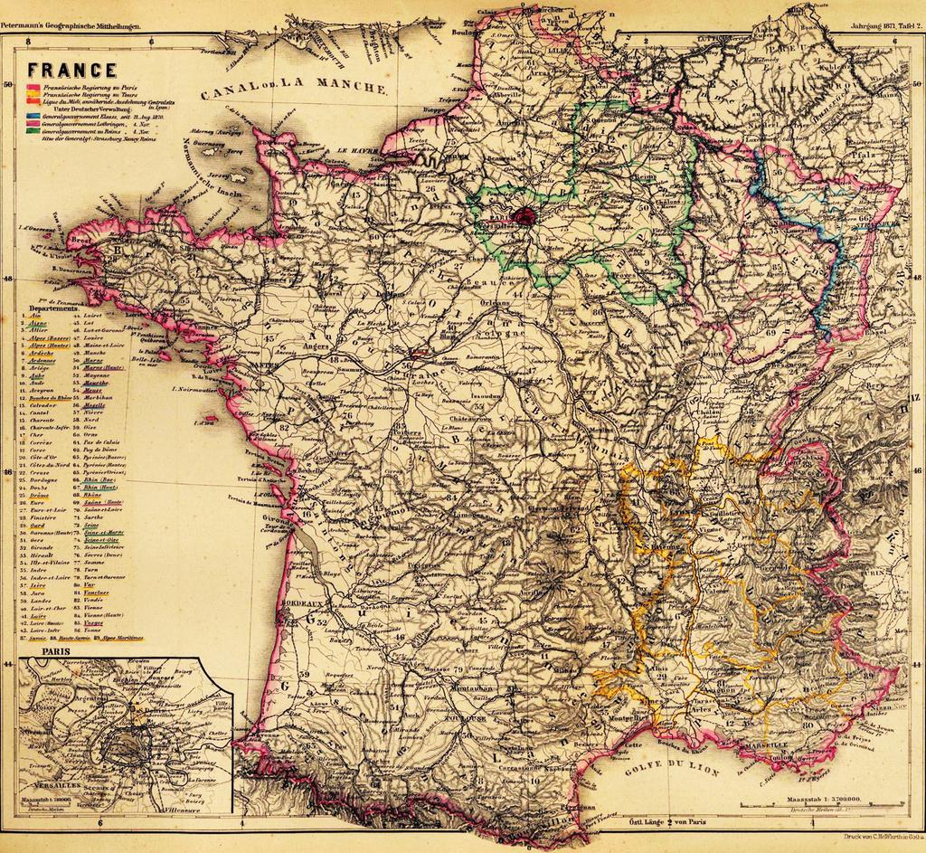 The political map of France around 1865 (Atlas Petermann s