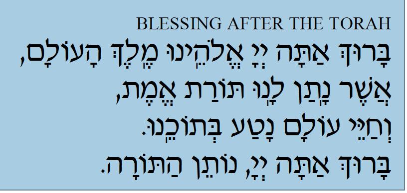 Translation of the Blessing After the Torah: Blessed are you, Adonai, our G-d, King of the universe
