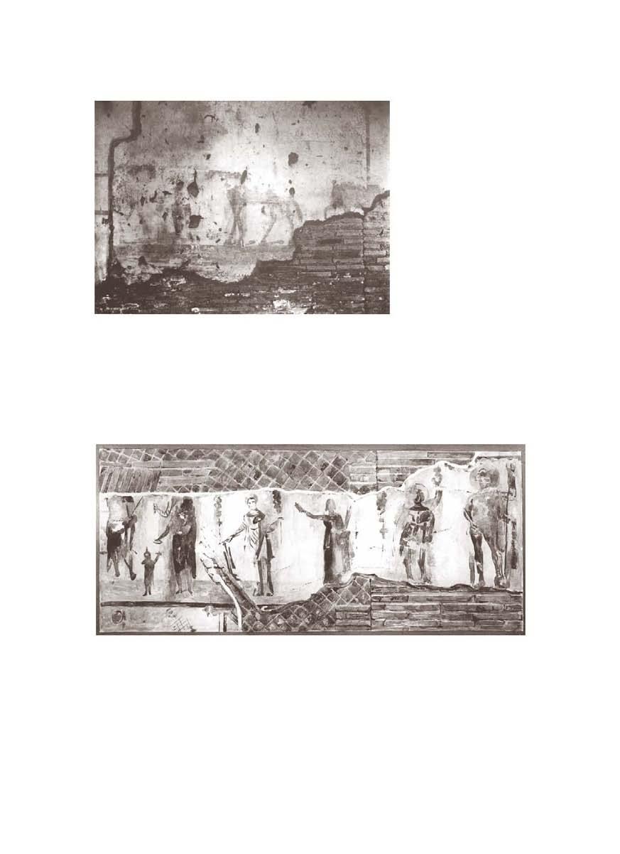 Fig. 66 Ostia, Sacellum of Silvanus, west wall, donkey (courtesy Soprintendenza alle antichità di Ostia). The decoration is subordinate to the precise selection of the iconographic theme.