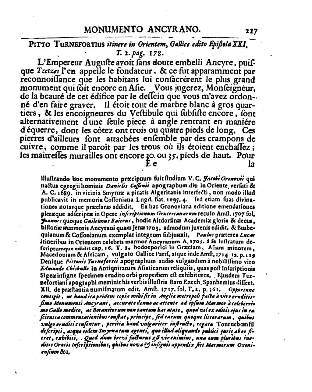 MONUMENTO ANCYRANO.. a r7 PITTO TuRNBFOR nijs frime in Orimtem,-Galliee 24m Epiflola XÎI, - 72 2. pag. I 78.