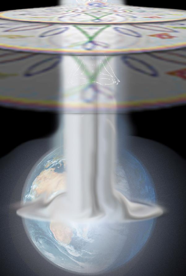 Breathe normally, while visualizing for a moment a brilliant 4' Pale Silver Pillar of Light extending from the Earth's Core upward, fully encasing your body and extending far above the head, into