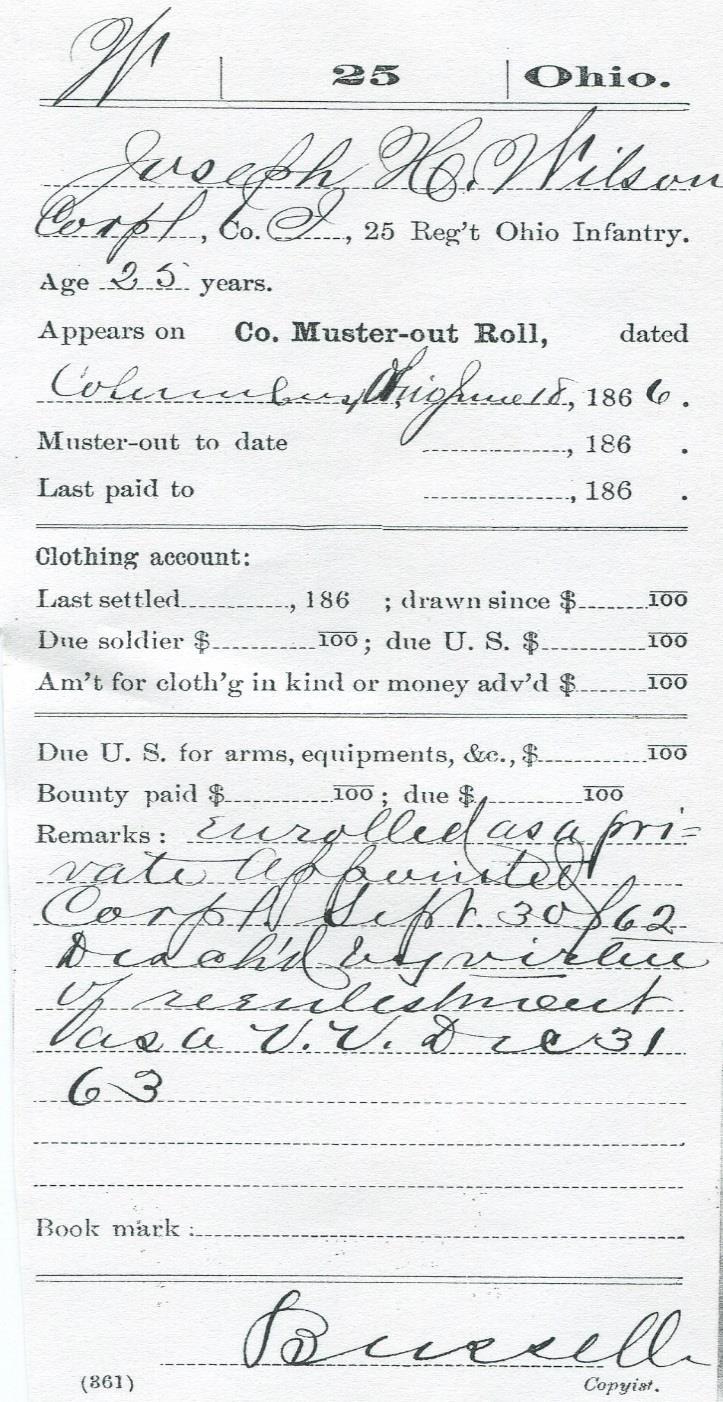 2. In the summer of 1864, Martin Luther Wilson spent 100 days in Co. C, 161 st OVI, in company with his brother William H.