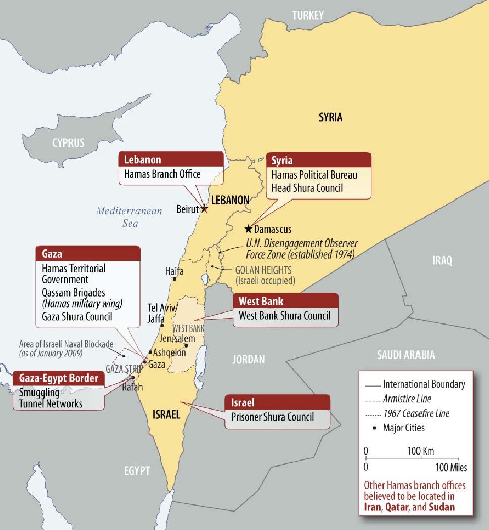 Figure 1. Map of Key Hamas Leadership Nodes Sources: Congressional Research Service; State of Israel, Ministry of Transport, Notice to Mariners, No.