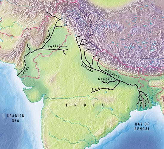 India has two very fertile river valleys. Both are fed by the mountains in the north.