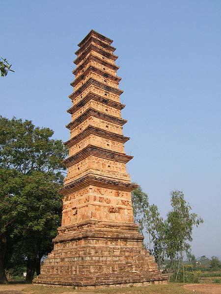 Figure 3: Binh Son Stupa at Then Pagoada or Vinh Khanh Pagoda, is an Ancient tower, It was built in the Tran Dynasty orginal of Stupa has 15 floors,top of the stupa