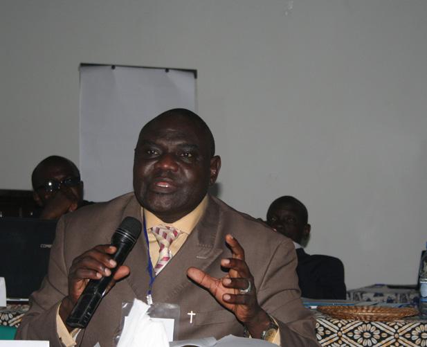 4 Pastor Nicolas Guerékoyame-Gbangou stressing a point during the meeting The President of the Alliance of Evangelicals in Central African Republic (AEC), Pastor Nicolas Guerékoyame Gbangou, was