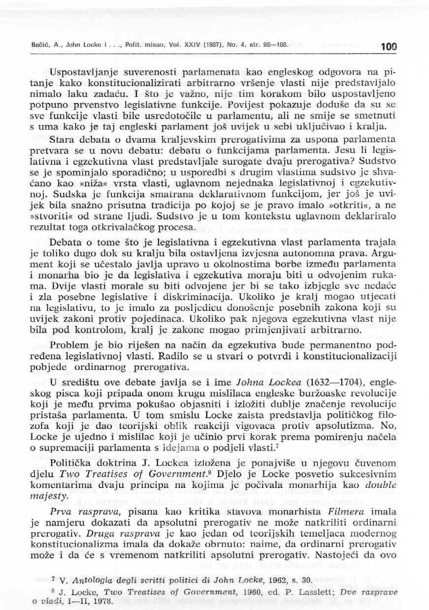 Bal;i.;, A.. John lot:ke i.,., Polit. miflao. Vol. XXIV (1987), N o. 4, slr. 9~108.