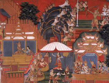 Section 3 - The Prince s Royal Life Prince Siddhartha enjoyed a life of luxury in his father s palaces. This painting shows his wedding ceremony, at left, and his skill at archery, at right.