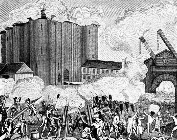 The following week a dramatic thing happens. A mob of people storm the Bastille. The Bastille is a fortress-like prison in Paris.