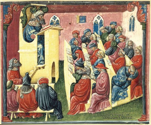 450 part 3 / an age of accelerating connections, 500 1500 European University Life in the Middle Ages This fourteenth-century manuscript painting shows a classroom scene from the University of