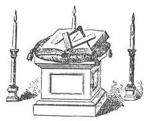 19 COMPASSES, PLACED IN A LODGE OF ENTERED APPRENTICES, ''BOTH POINTS COVERED BY THE SQUARE.'' (See Note C, appendix.) W. M. (gives one rap with his gavel.