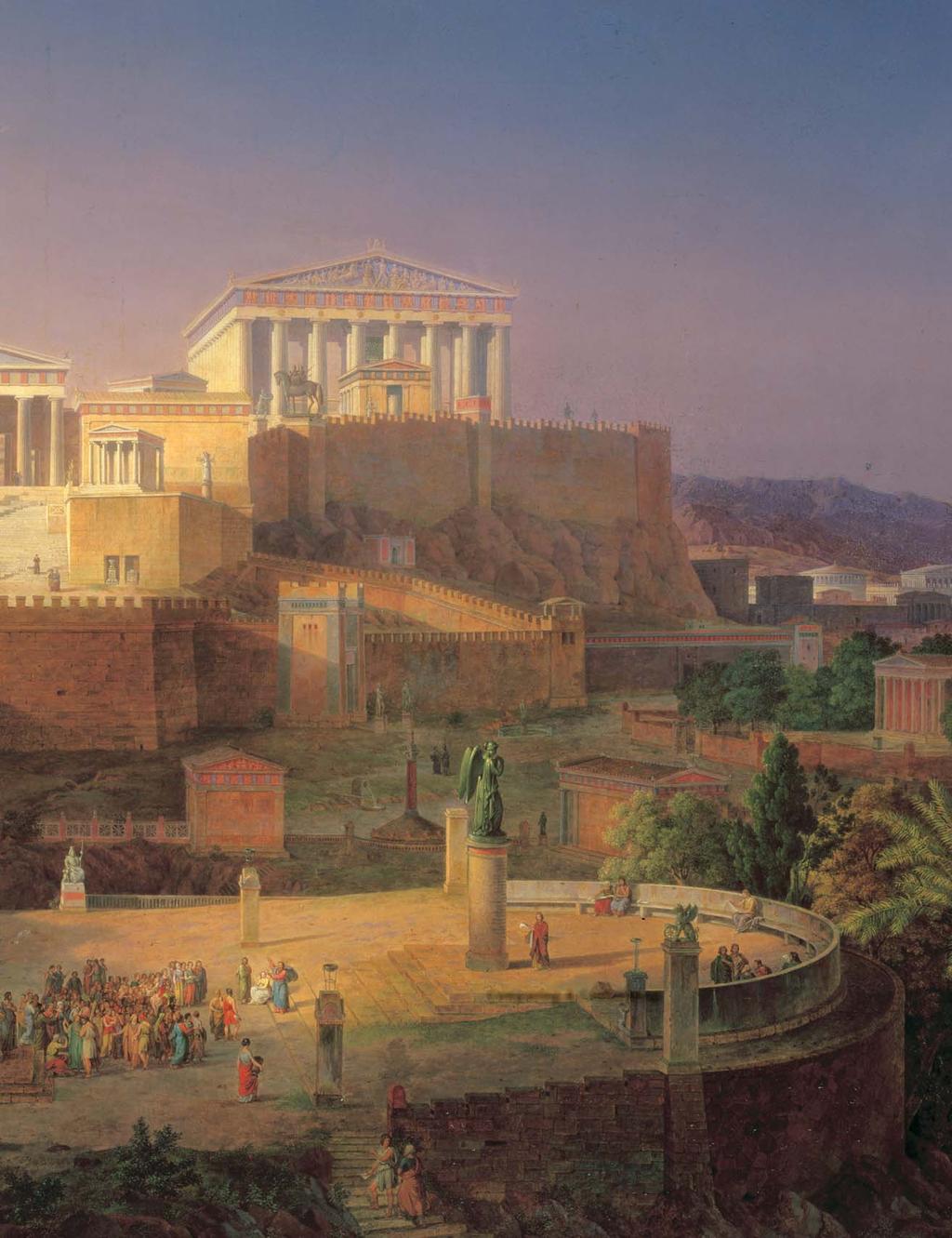 This painting of Athens shows why the Greeks called the main district of government and religious buildings an acropolis, meaning city at the top.