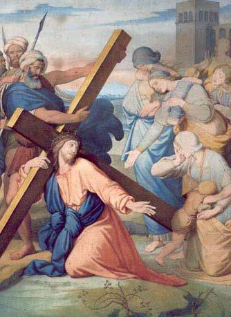 THE EIGHTH STATION: JESUS MEETS THE WOMEN OF JERUSALEM Jesus and the Women of Jerusalem, Friedrich Overbec, 19th Century Watercolor on Board Jesus, as he continues to bear the weight of the Cross,