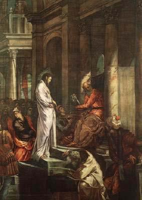 THE FIRST STATION: JESUS IS CONDEMNED TO DIE Christ before Pilate Tintoretto, 1566-67 Oil on Panel The First Station commemorates Jesus being sentenced to death before the Roman governor, Pontius