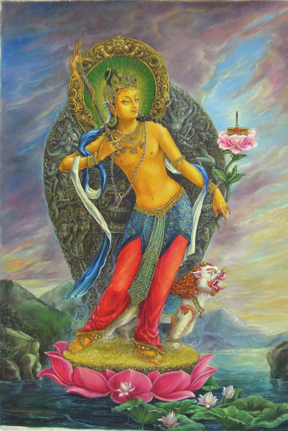 Manjuśrī, an oil painting by Samundra Man