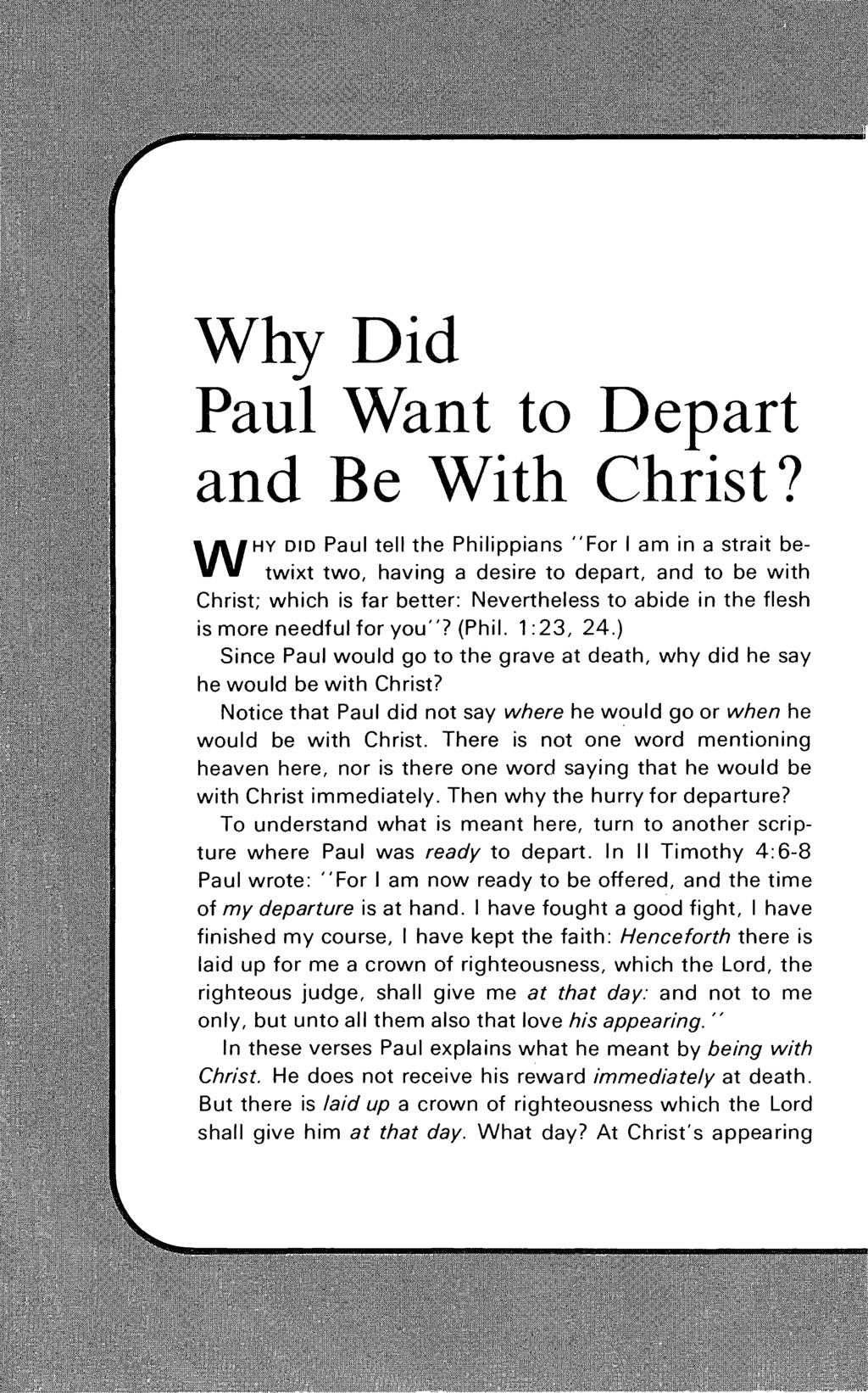 Why Did Paul Want to Depart and Be With Christ?