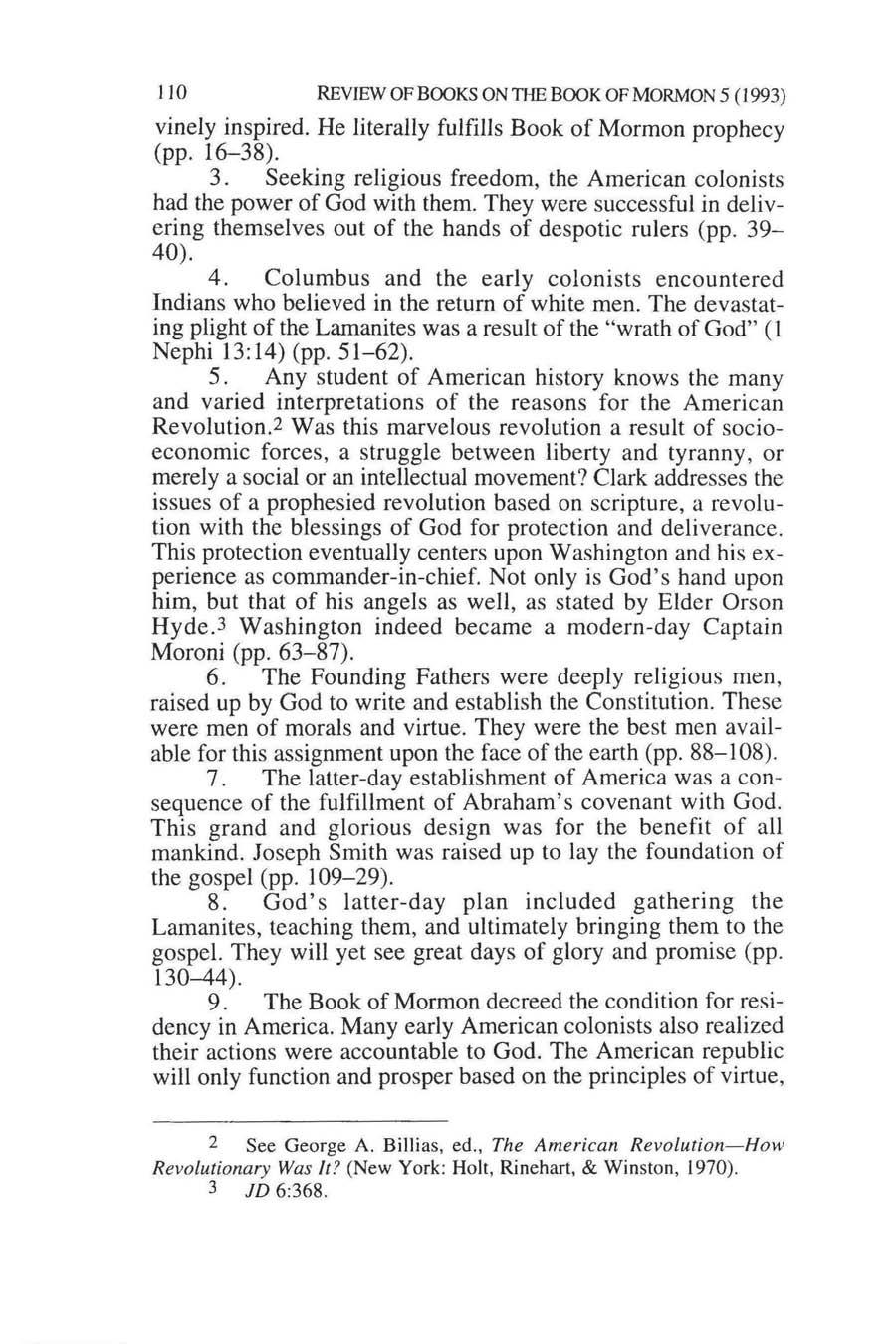 110 REVIEW QF BOOKS ON TI1E BOOK OF MORMON 5 (1993) vineiy inspired. He literally fulfills Book of Mormon prophecy (pp. 16-38). 3.