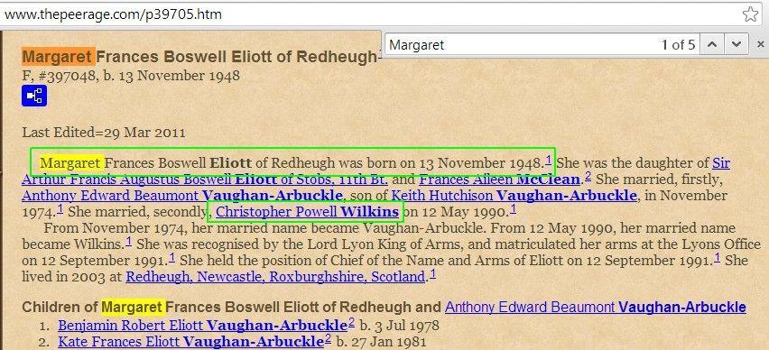 The married name of The Chief of the Elliot Clan is