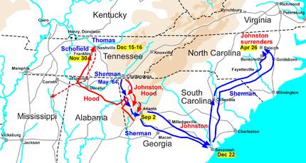 Georgia Map of Sherman s campaigns in Georgia and the Carolinas, 1864 1865 Despite this mixed record, Sherman enjoyed Grant s confidence and friendship.