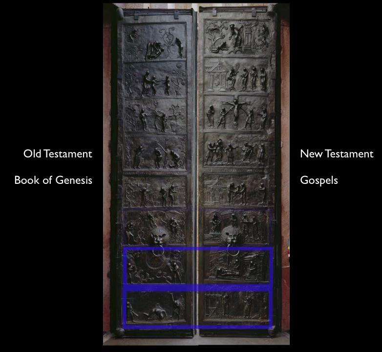 Adam 11and Eve Ottonian Art Bronze Door of Hildesheim Suggestions of Roman monumentality: inspired by bronze doors of the Pantheon (now gone) or Palatine Chapel (no decoration) Solid bronze, each