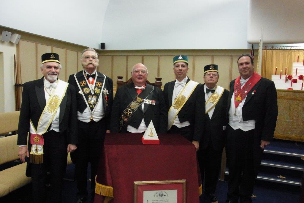 The MWS then presented Em Bro Stewart Grant 32 CoM with a Jewel as Representative of the Max Polliack Sovereign Chapter to the Sydney Sovereign Chapter noting that he had a similar jewel showing that