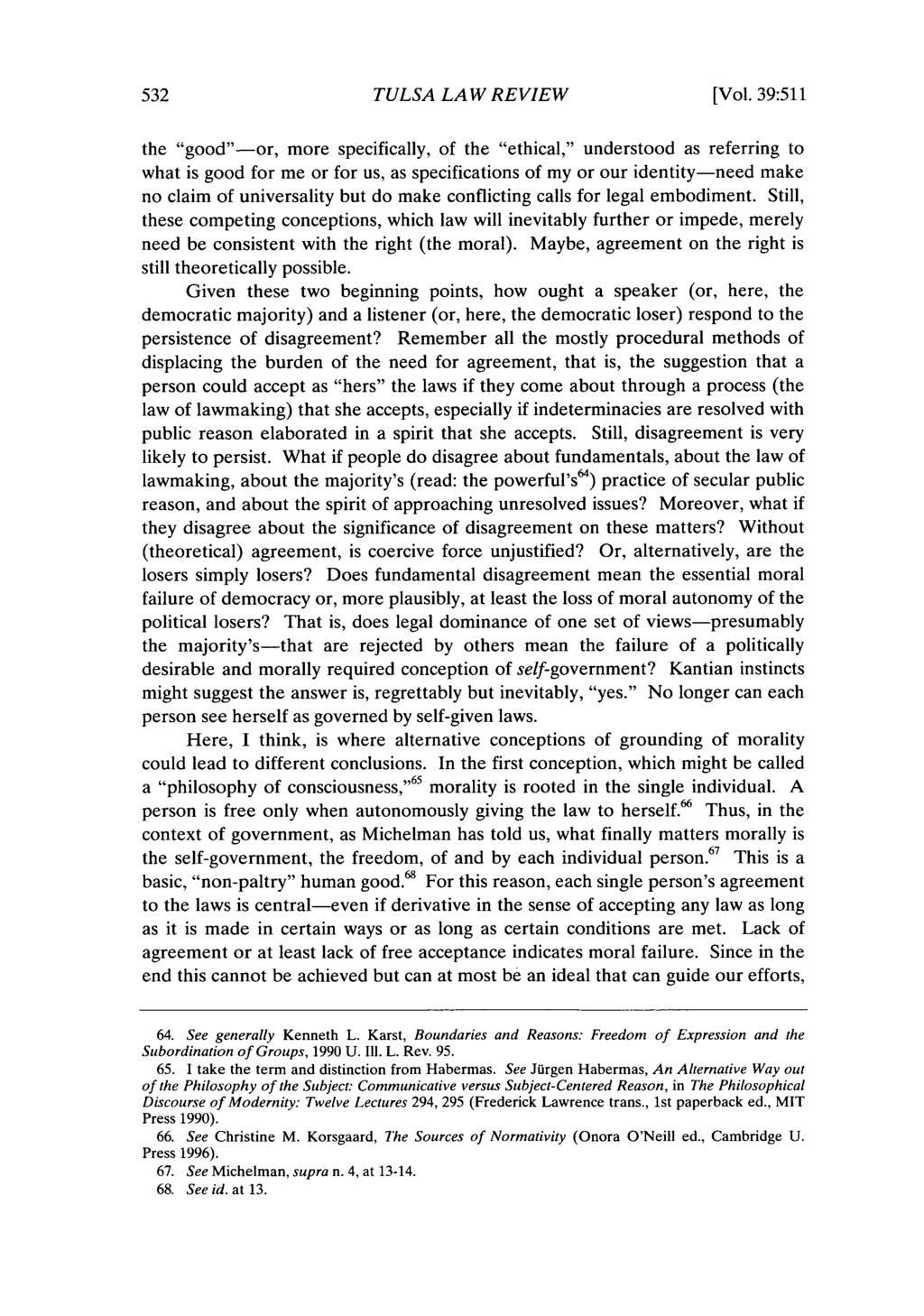 Tulsa Law Review, Vol. 39 [2003], Iss. 3, Art. 3 TULSA LAW REVIEW [Vol.