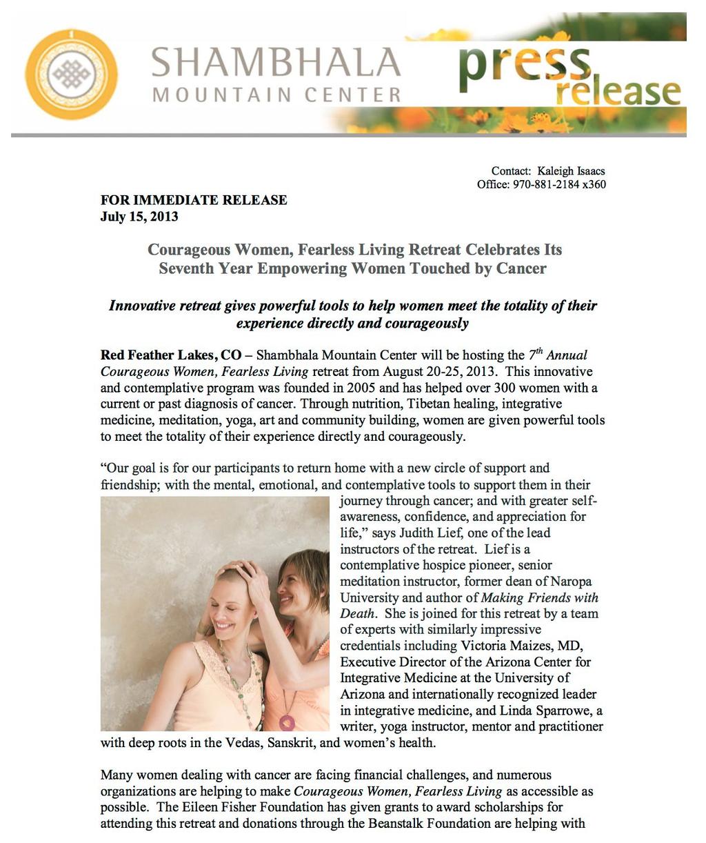 SMC IN THE NEWS CONTINUED Unique Buddhist Retreat Lies In Northern Colorado CBS Denver - Channel 4, April 2011 Top 11 Wellness Retreats Sunset - January 2011 9 Top Meditation Retreats Travel +