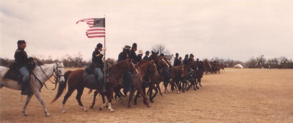 Cavalry reenactors practicing mounted drill on the parade ground at Fort Richardson near Jacksboro. With the end of the U. S.
