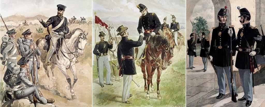 Henry C. Ogden. At left are the campaign and fatigue uniforms of infantry and dragoons of the era of the Mexican War in the 1840's into the early 1850's.