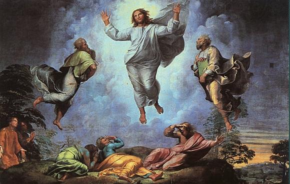 Page 7 You may know this painting by Raphael, which is in the Vatican, and if you look at where the light is, again, it comes from the cloud of divinity behind Jesus and it s blinding the disciples,