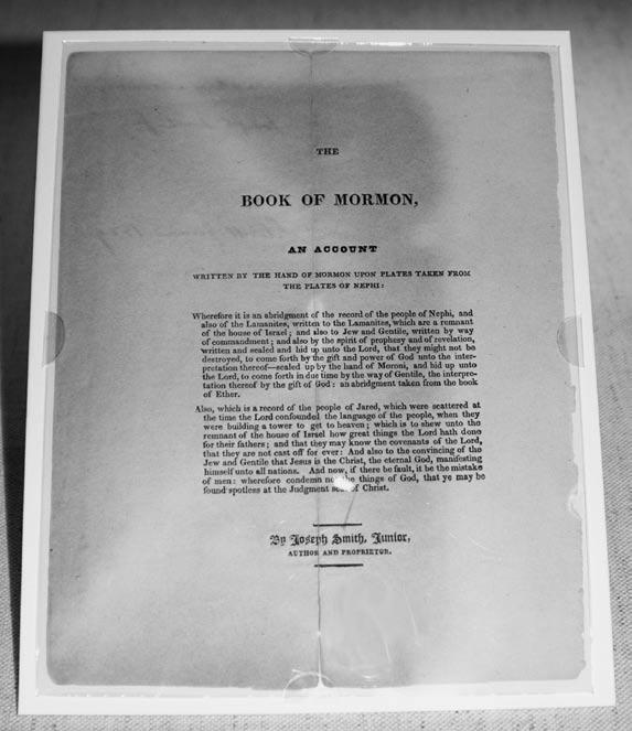 Gallery Display 137 Courtesy Rare Book and Special Collections, Library of Congress, photograph by Page Johnson Proof Sheet of the Title Page of the Book of Mormon, June 11, 1829.