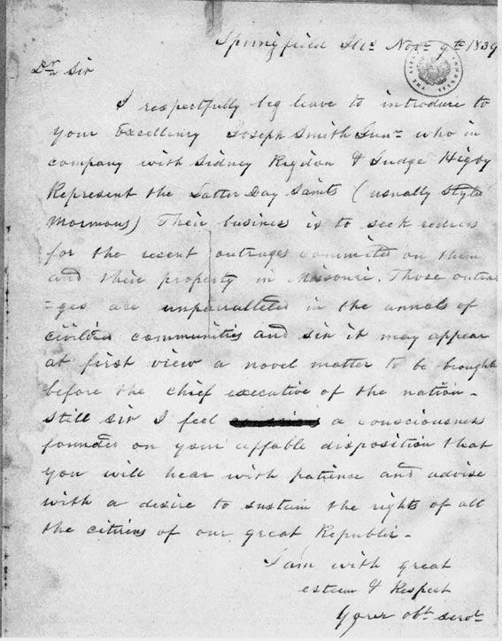 Gallery Display 123 Courtesy Martin Van Buren Papers, Manuscript Division, Library of Congress Letter of Recommendation from James Adams to President Martin Van Buren, November 9, 1839.