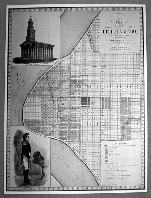 Gallery Display 125 Courtesy John W. Welch. Photograph by Page Johnson Map of Nauvoo, The City of Joseph (1971 reprint). This composite by Gustavus Hills, lithographed by J.