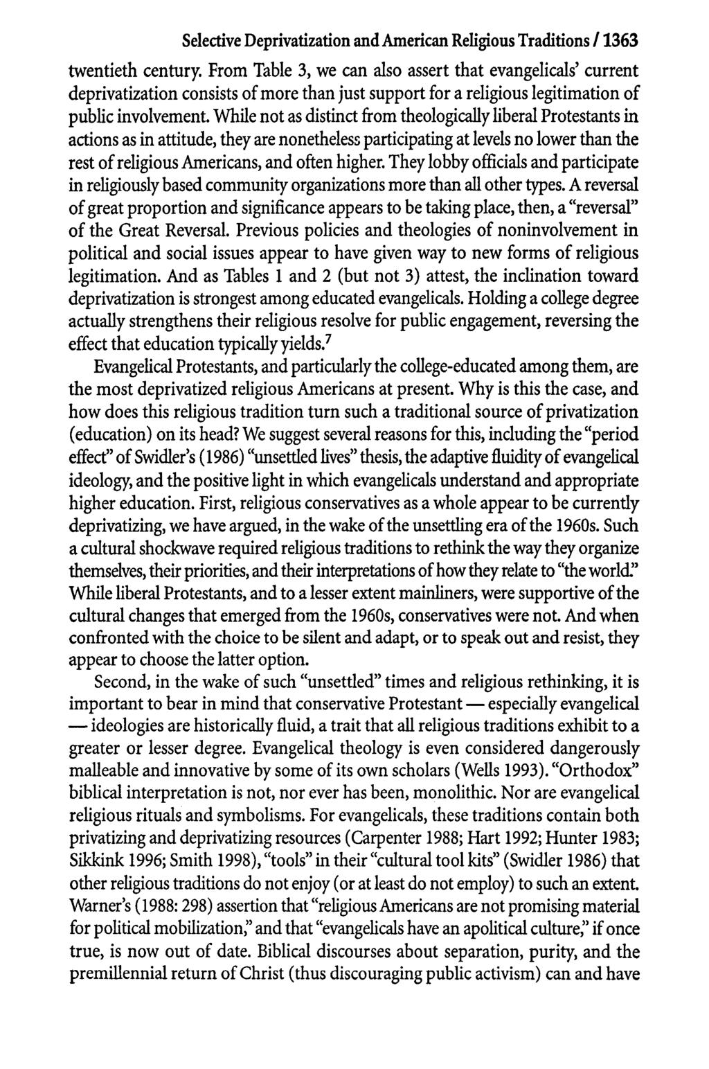Selective Deprivatization and American Religious Traditions / 1363 twentieth century.
