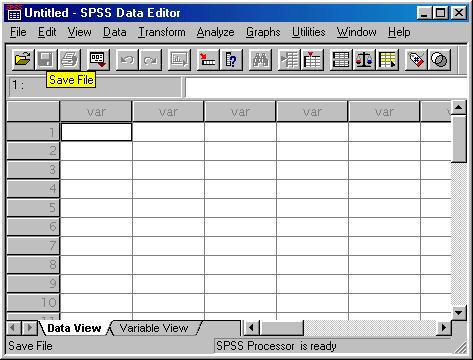 5 סרגל כלים הכרת המסך בכניסה לתוכנת SPSS (בהנחה שטרם נפתח קובץ Data כלשהו), סביבת העבודה נראית כך: תא שורת התפריטים גיליון נתונים מצבי תצוגה זהו למעשה חלון ה-.