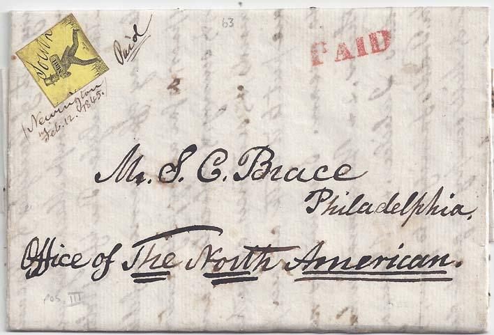 It bears a position 5 adhesive with South precancel as well as additional manuscript X cancels. The last of the three letters from Mr. Brace to his son in Philadelphia is shown in Figure 12.