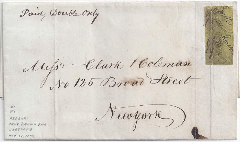 Figure 14. November 19, 1844 folded letter from Clark, Gill & Co. in Hartford to Clark & Coleman in New York.