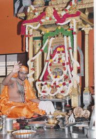 Sri Gopala Krishna with Rukmini and Satyabhama Sri Brahmanya Tirtharu once took SriPadarajaru and Sri Vyasa Tirtha to Pandaripura and on the banks of Bimarathi river, dug up as pre-ordained and