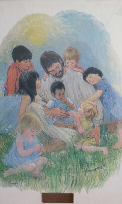The Memorial Committee on behalf of our church is pleased to accept a framed print of "Jesus and the Children". This beautiful gift is hanging in our small Sunday School room.