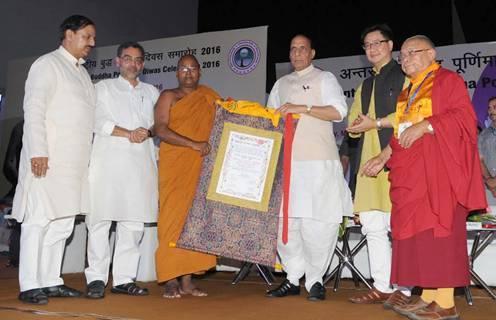 Vesak Samman Prashasti Patra-2016 awards were presented to Shri Ramesh Chandra Tiwari; Professor Geshe Ngawang Samten; Dharmachari Lokamitra; and Bhadanta Galgedar Prajnanada Mahasthavir in