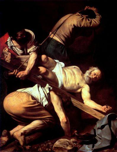 Crucifixion Caravaggio.Crucifixion*of*St.*Peter* [upsidedown](oiloncanvas),1601. SantaMariadelPopolo,Rome.