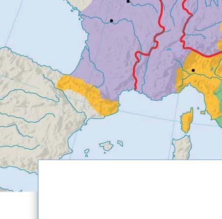 CENTRAL KINGDOM (Lothair) Corsica 8 E 0 250 Miles Elbe R. EAST FRANKISH KINGDOM PAPAL STATES 16 E 0 500 Kilometers (Louis the German) Pavia Rome GEOGRAPHY SKILLBUILDER: Interpreting Maps 1.
