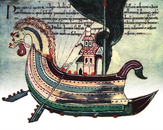 Chpter 7, Section 1 p. 218 Viking Wrship This pinting of Viking wrship with prow in the shpe of mythicl best ws done by n Anglo-Sxon rtist round 1025. Wht spect of the ship does the rtist emphsize?