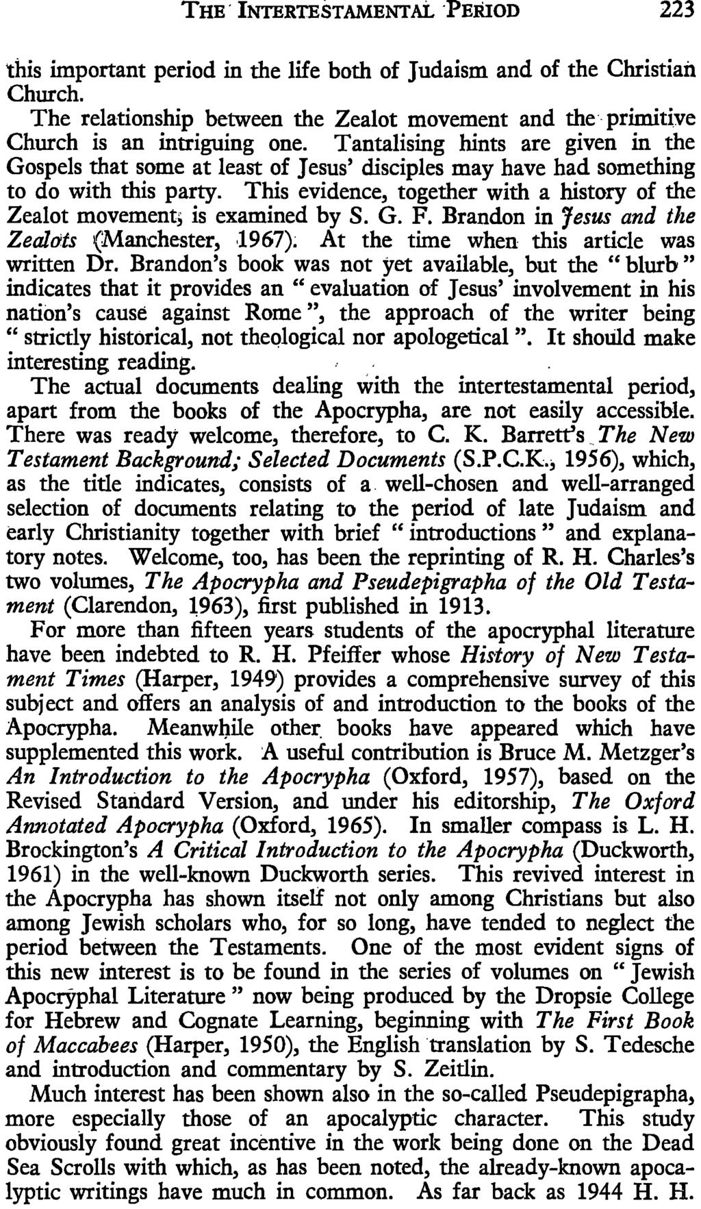 THE' INTERTESTAMENTAi 'PERIOD 223 this important period in the life both of Judaism and of the Christian Church.