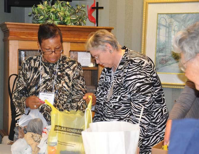 2012 President Carolyn Maxey presided over the business session: Generous United Methodist women arrived for the Fourth Annual Meeting bringing items for Indianapolis' homeless.