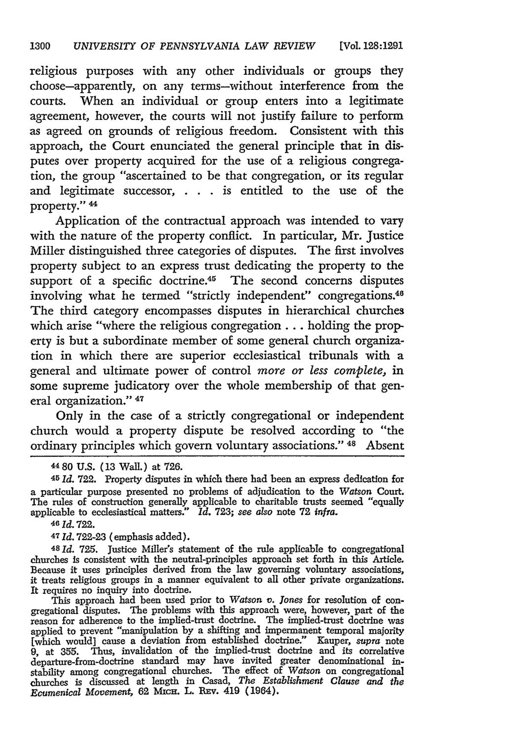 1300 UNIVERSITY OF PENNSYLVANIA LAW REVIEW [Vol. 128:1291 religious purposes with any other individuals or groups they choose-apparently, on any terms-without interference from the courts.